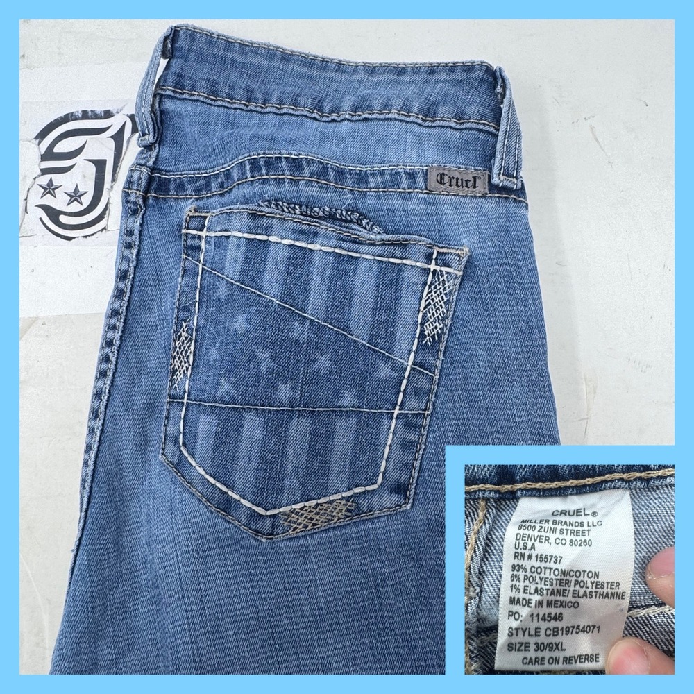 Cruel Denim Hanna Jeans Womens 30/9XL Blue Slim Straight Star Stripe Pockets - Picture 1 of 7